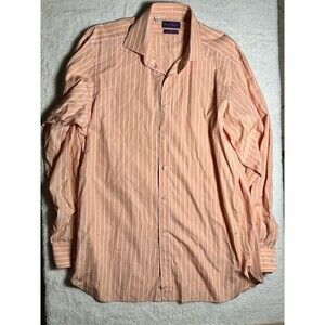 Ralph Lauren Purple Label Peach &  White Striped Button Up Shirt Sz 16 1/2 *READ